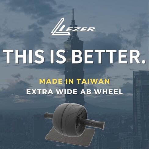 عجلة LEZER Ab Roller، تمرين البطن، عريضة جدًا 5.5 بوصة، عجلة تمرين، معدات اللياقة البدنية المنزلية، القوة الأساسية، العضلات، وسادة الركبة السميكة، صنع في تايوان باللون الأسود in Kuwait