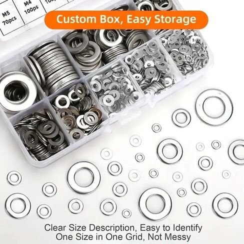 360 Pieces 8 Sizes 304 Stainless Steel Washers Assortment Kit, Lock Metal Washer for Screw(M2 M2.5 M3 M4 M5 M6 M8 M10) in Saudi Arabia