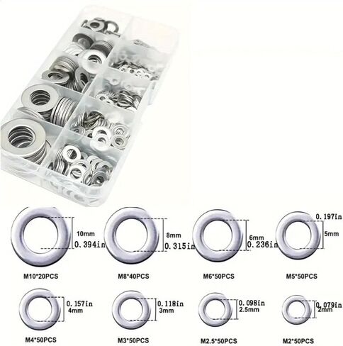 360 Pieces 8 Sizes 304 Stainless Steel Washers Assortment Kit, Lock Metal Washer for Screw(M2 M2.5 M3 M4 M5 M6 M8 M10) in Saudi Arabia