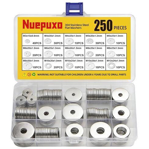 108PCS Flat Washers Assortment Kit, 304 Stainless Steel Fender Washers, 12 Sizes (M3 M4 M5 M6 M8 M10 M12) Metric Metal Washers for Screws and Bolts, Automotive Industrial Home Use in Saudi Arabia