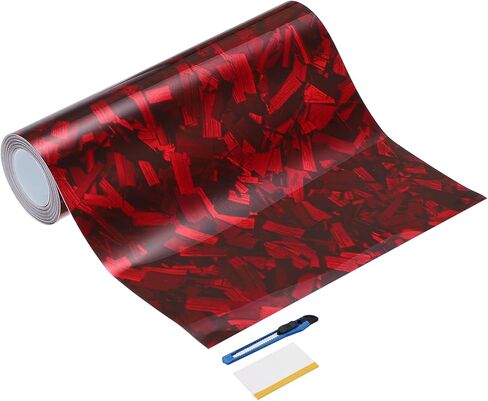 HARFINGTON 1 Set Carbon Fiber Vinyl Wrap 4" x 5ft PET Forged Self-Adhesive Car Sticker Waterproof Wrap Roll with Scraper Tool for DIY Decor Automotive Exterior Protection, Red in Saudi Arabia