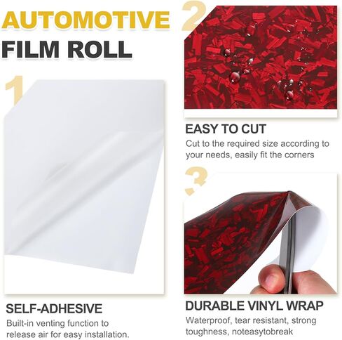 HARFINGTON 1 Set Carbon Fiber Vinyl Wrap 4" x 5ft PET Forged Self-Adhesive Car Sticker Waterproof Wrap Roll with Scraper Tool for DIY Decor Automotive Exterior Protection, Red in Saudi Arabia