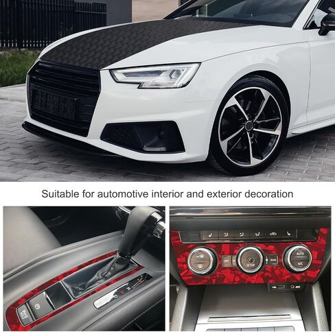 HARFINGTON 1 Set Carbon Fiber Vinyl Wrap 4" x 5ft PET Forged Self-Adhesive Car Sticker Waterproof Wrap Roll with Scraper Tool for DIY Decor Automotive Exterior Protection, Red in Saudi Arabia