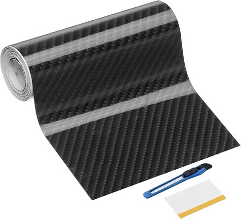 HARFINGTON 1 Set 6D Carbon Fiber Vinyl Wrap 3.9" x 5ft PVC Self-Adhesive Car Sticker Waterproof Wrap Roll for DIY Decor Automotive Exterior Interior Protection with Scraper Tool, Black in Saudi Arabia