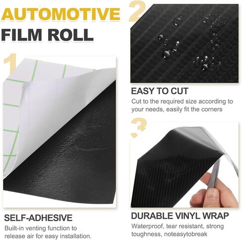 HARFINGTON 1 Set 6D Carbon Fiber Vinyl Wrap 3.9" x 5ft PVC Self-Adhesive Car Sticker Waterproof Wrap Roll for DIY Decor Automotive Exterior Interior Protection with Scraper Tool, Black in Saudi Arabia