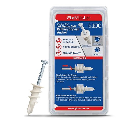 #8 Nylon Self-Drilling Drywall Anchors w/Screws (25 Anchors & 25 Screws) – Premium Nylon 66 Hollow Wall Anchors for 3/8"-5/8" Drywall – Shock-Resistant Hold, Easy Install - 75lb Holding Strength in Saudi Arabia