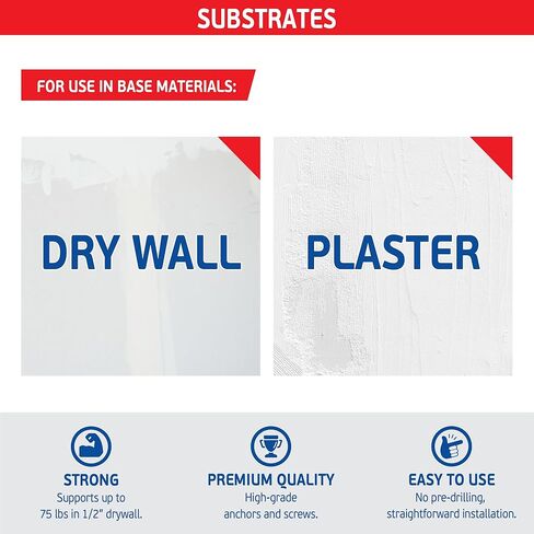 #8 Nylon Self-Drilling Drywall Anchors w/Screws (25 Anchors & 25 Screws) – Premium Nylon 66 Hollow Wall Anchors for 3/8"-5/8" Drywall – Shock-Resistant Hold, Easy Install - 75lb Holding Strength in Saudi Arabia