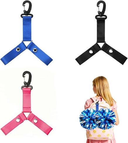 Pom Pom Holder Hanger with Snap Button for Backpack Cheerleader, Cheerleading Backpack Accessory for Team Tags, Adjustable Ties for Sports Team Club Cheer Bag Essentials in Kuwait