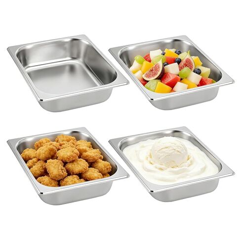 2 عبوة من مقالي الفندق بنصف الحجم، مقالي تقديم طاولة بخار من الفولاذ المقاوم للصدأ بعمق 2.5 بوصة، تصميم مضاد للمربى للمنزل والحفلات والمطاعم والفنادق والبوفيهات in Kuwait