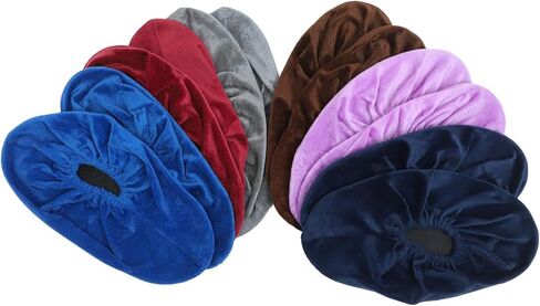Ciieeo 6 Pairs Reusable Bowling Shoe Covers Non-slip Velvet Indoor Shoe Protectors with Washable Anti-skid Sole for Home Use in Burgundy, Navy, Blue, Coffee, Purple, and Silver in Saudi Arabia