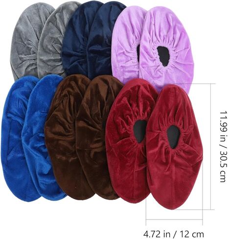 Ciieeo 6 Pairs Reusable Bowling Shoe Covers Non-slip Velvet Indoor Shoe Protectors with Washable Anti-skid Sole for Home Use in Burgundy, Navy, Blue, Coffee, Purple, and Silver in Saudi Arabia