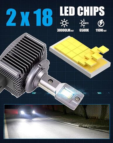 مصابيح LED D1S 6500K 110W 30000Lm، 66144 66140 85140 85415 مصابيح بديلة زينون HID، مصابيح الضباب، عبوتان in Kuwait