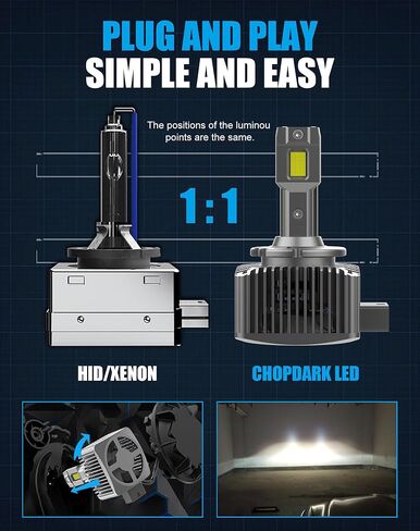 مصابيح LED D1S 6500K 110W 30000Lm، 66144 66140 85140 85415 مصابيح بديلة زينون HID، مصابيح الضباب، عبوتان in Kuwait