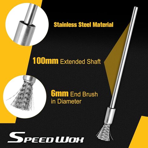 SPEEDWOX 10 Pack Extended Stainless Steel Wire Brush Pen Wire Brush Rust Paint Removal Bits Steel Cleaning End Brushes Pen 3mm Mandrel Rust Paint Removal Bits Polishing Rotary Tools Accessories in Saudi Arabia