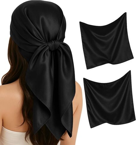 Satin Head Scarf for Women – 2 Pack 35 Inches Square Scarf, Sleeping Hair Wrap Bandana in Kuwait