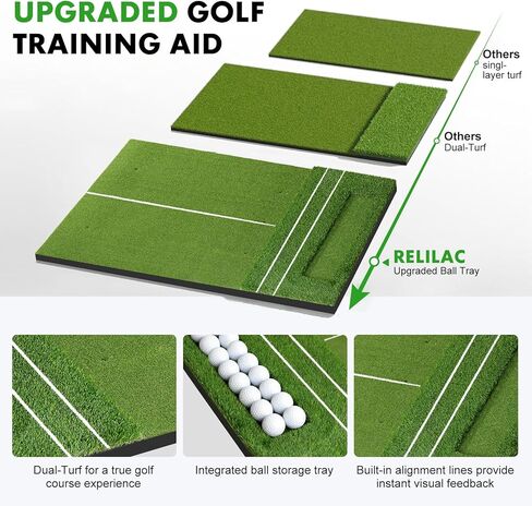 سجادة جولف مقاس 5 × 4 أقدام مع صينية كروية، سجادات ضرب جولف سميكة 26 مم للفناء الخلفي، نطاق القيادة، التدريب الداخلي والخارجي، حصيرة العشب مع 3 تي شيرت للتدريب على القيادة المتأرجحة in Kuwait