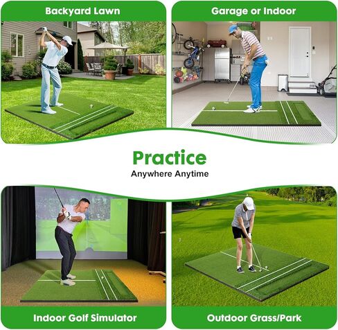 سجادة جولف مقاس 5 × 4 أقدام مع صينية كروية، سجادات ضرب جولف سميكة 26 مم للفناء الخلفي، نطاق القيادة، التدريب الداخلي والخارجي، حصيرة العشب مع 3 تي شيرت للتدريب على القيادة المتأرجحة in Kuwait