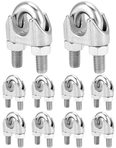QWORK M16 Wire Rope Clamp 5/8" Cable Clip Set, 10 Pcs 304 Stainless Steel U Bolt for Rigging, Flag Line & Tent Support in Saudi Arabia