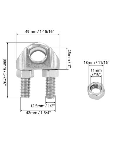 QWORK M16 Wire Rope Clamp 5/8" Cable Clip Set, 10 Pcs 304 Stainless Steel U Bolt for Rigging, Flag Line & Tent Support in Saudi Arabia
