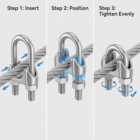 QWORK M16 Wire Rope Clamp 5/8" Cable Clip Set, 10 Pcs 304 Stainless Steel U Bolt for Rigging, Flag Line & Tent Support in Saudi Arabia