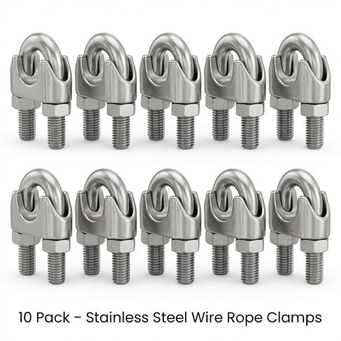 QWORK M16 Wire Rope Clamp 5/8" Cable Clip Set, 10 Pcs 304 Stainless Steel U Bolt for Rigging, Flag Line & Tent Support in Saudi Arabia