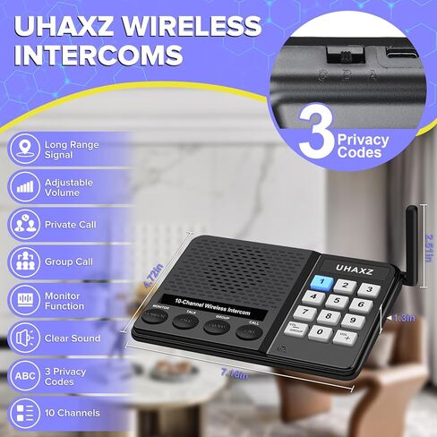 Intercoms Wireless for Home, Long Range Intercom 6000ft, 10 Channel Home Intercom System with Group Call, Clear Sound, Room to Room Intercoms, House Intercom System for Business(3 Packs) in Kuwait