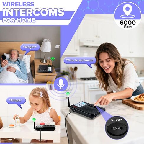 Intercoms Wireless for Home, Long Range Intercom 6000ft, 10 Channel Home Intercom System with Group Call, Clear Sound, Room to Room Intercoms, House Intercom System for Business(3 Packs) in Kuwait