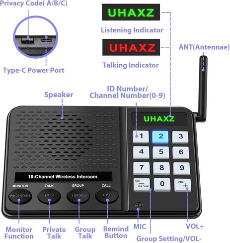 Intercoms Wireless for Home, Long Range Intercom 6000ft, 10 Channel Home Intercom System with Group Call, Clear Sound, Room to Room Intercoms, House Intercom System for Business(3 Packs) in Kuwait