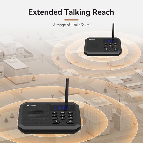 Retekess TH201 اتصال داخلي لاسلكي للمنزل، اتصال داخلي بدون استخدام اليدين، طويل المدى 1 ميل، 22 قناة، VOX، رعاية في الوقت الحقيقي، مكالمات جماعية، اتصال داخلي في الوقت الحقيقي ثنائي الاتجاه للمنزل والأعمال in Saudi Arabia