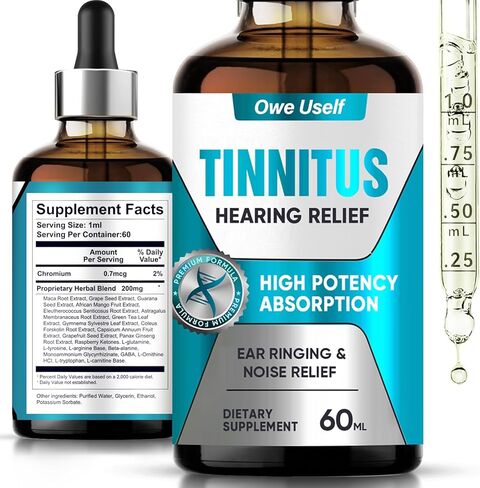 تخفيف طنين الأذن من طنين الأذن، قطرات تخفيف طنين الأذن سريعة المفعول - حل طبيعي للعناية بالأذن لتقليل الرنين والطنين، وتعزيز الوضوح السمعي والراحة للرجال والنساء، 60 مل in Kuwait