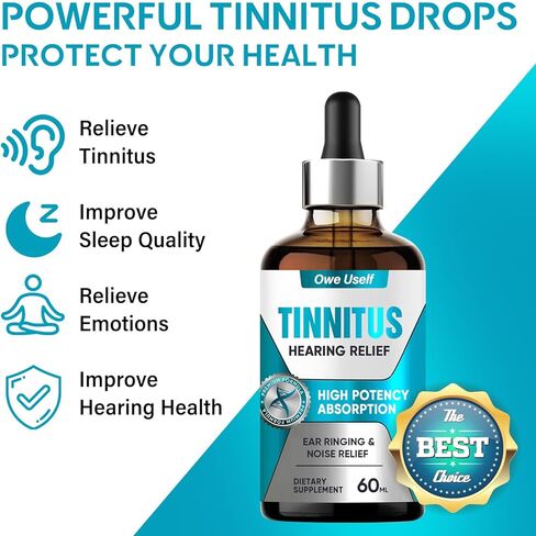 تخفيف طنين الأذن من طنين الأذن، قطرات تخفيف طنين الأذن سريعة المفعول - حل طبيعي للعناية بالأذن لتقليل الرنين والطنين، وتعزيز الوضوح السمعي والراحة للرجال والنساء، 60 مل in Kuwait