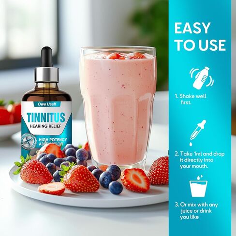تخفيف طنين الأذن من طنين الأذن، قطرات تخفيف طنين الأذن سريعة المفعول - حل طبيعي للعناية بالأذن لتقليل الرنين والطنين، وتعزيز الوضوح السمعي والراحة للرجال والنساء، 60 مل in Kuwait