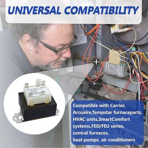 محول HT01CN241 40 فولت أمبير، 208/240 فولت إلى 24 فولت، متوافق مع أنظمة Heil، Carrier، Tempstar، Payne، ICP، Arcoaire HVAC، يستبدل 1172028 BE28316007 in Kuwait