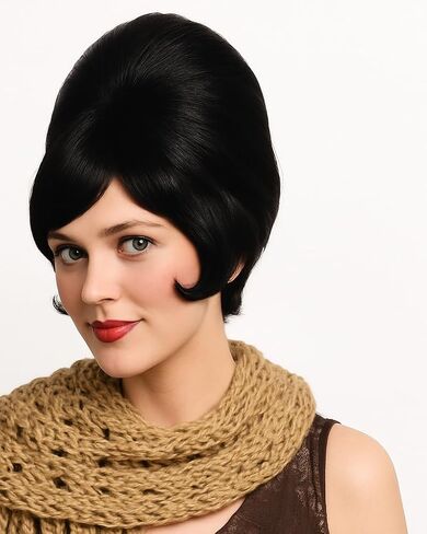 Beehive B-52 color BROWN - Enigma Wigs 1960s Theater Short Beahive Women Side Curl Bundle with Cap, MaxWigs Costume Wig Care Guide in Saudi Arabia