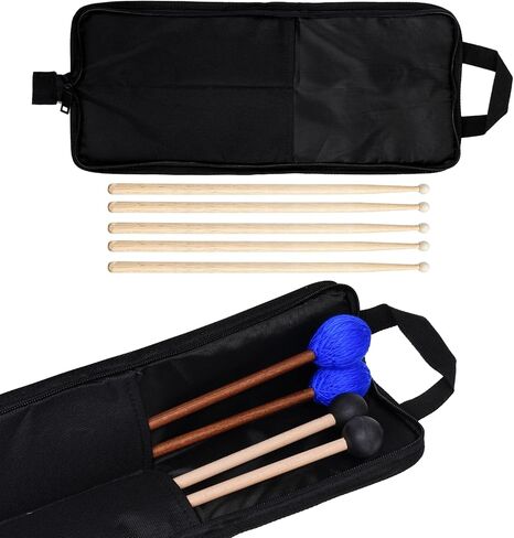 Yolyoo Portable Drumstick Bag Hanging Percussion Storage Case with Handle Inner Hooks Secure Holder for Drum Set Mallets Sticks Essential Drum Accessory (Black) in Saudi Arabia