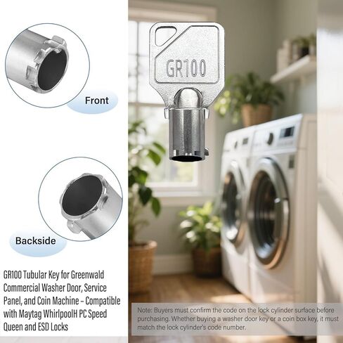GR100 Commercial Laundry Key - Universal Tubular Key for Greenwald Whirlpool and Speed Queen Coin-Operated Washers and Dryers.Silver,Pack of 1 in Kuwait