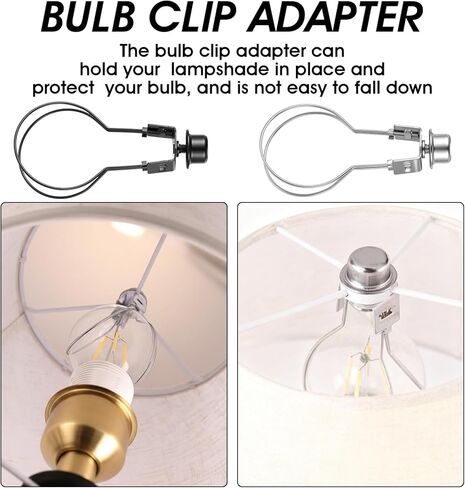 2Pcs Clip On Lamp Shade Adapter, Bulb Clip On Lampshade Holder for Standard Bulb, Includes Finial & Levellers No Need Lamp-Harp, Perfect for Desk Light Bulbs Easy to Install, Black & Gold in Saudi Arabia