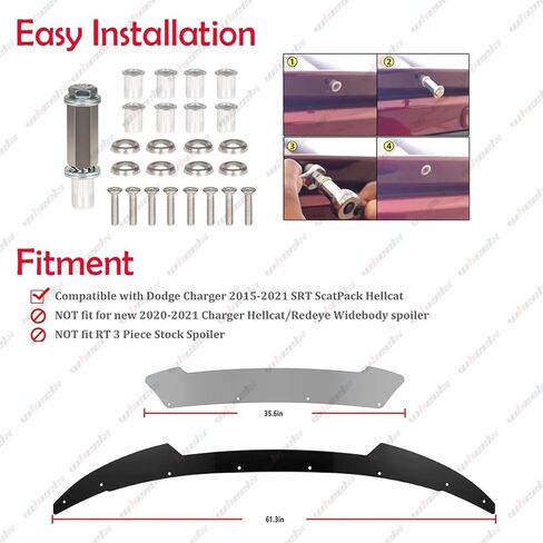 2 Piece Wickerbill Spoiler Compatible with 2015-2024 Dodge Charger, Venom Series V3 Style Fits for SRT Hellcat Scat Pack, Wicker Bill Trunk Tail Deck Lid Wing Lip with RivNut Tool in Saudi Arabia