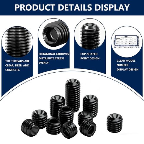 540 Pcs Metric Set Screws Assortment Kit, Hex Drive Set Screws for Bathroom Fixtures, M3 M4 M5 M6 M8 Allen Head Grub Screwss, Set Screw Assortment Kit for Door Handles Knobs Repair Furniture(Black) in Saudi Arabia