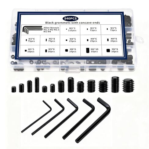 540 Pcs Metric Set Screws Assortment Kit, Hex Drive Set Screws for Bathroom Fixtures, M3 M4 M5 M6 M8 Allen Head Grub Screwss, Set Screw Assortment Kit for Door Handles Knobs Repair Furniture(Black) in Kuwait