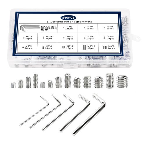 540 Pcs Metric Set Screws Assortment Kit, Hex Drive Set Screws for Bathroom Fixtures, M3 M4 M5 M6 M8 Allen Head Grub Screwss, Set Screw Assortment Kit for Door Handles Knobs Repair Furniture(Black) in Saudi Arabia