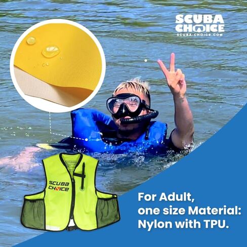 Scuba Choice Snorkel Jacket Vest with Pockets – High Visibility Neon Yellow, Adjustable Buoyancy, Mesh Pockets for Adult Waist Size 30"-52" (Snorkeling Oral Inflatable Vests) in Saudi Arabia