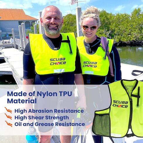 Scuba Choice Snorkel Jacket Vest with Pockets – High Visibility Neon Yellow, Adjustable Buoyancy, Mesh Pockets for Adult Waist Size 30"-52" (Snorkeling Oral Inflatable Vests) in Saudi Arabia