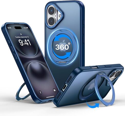 Qtlier for iPhone 15 Pro Case ، 360 ° Ring Ring Stand ، إطار الكاميرا المرتفع ، حالة مقاومة للصدمات متوافقة مع Magsafe ، Case for iPhone 15 Pro ، Blue Blue in Kuwait