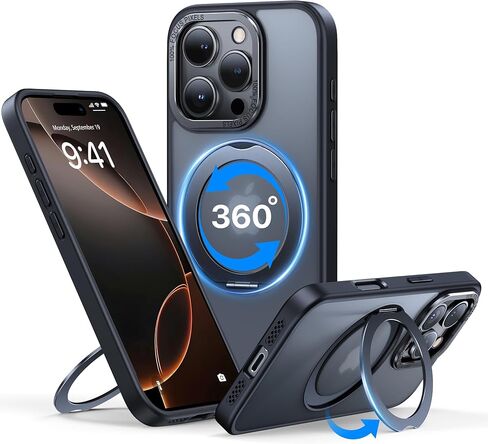 Qtlier for iPhone 15 Pro Case ، 360 ° Ring Ring Stand ، إطار الكاميرا المرتفع ، حالة مقاومة للصدمات متوافقة مع Magsafe ، Case for iPhone 15 Pro ، Blue Blue in Kuwait