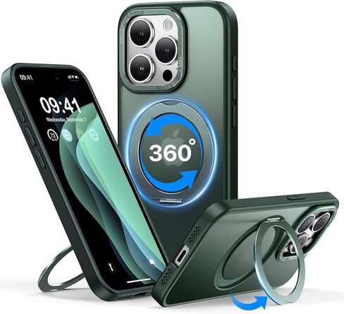 Qtlier for iPhone 15 Pro Case ، 360 ° Ring Ring Stand ، إطار الكاميرا المرتفع ، حالة مقاومة للصدمات متوافقة مع Magsafe ، Case for iPhone 15 Pro ، Blue Blue in Kuwait