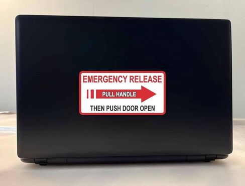 StickerTalk Emergency Release Pull Right Arrow Handle Safety Vinyl Sticker, 6 inches by 3 inches in Kuwait