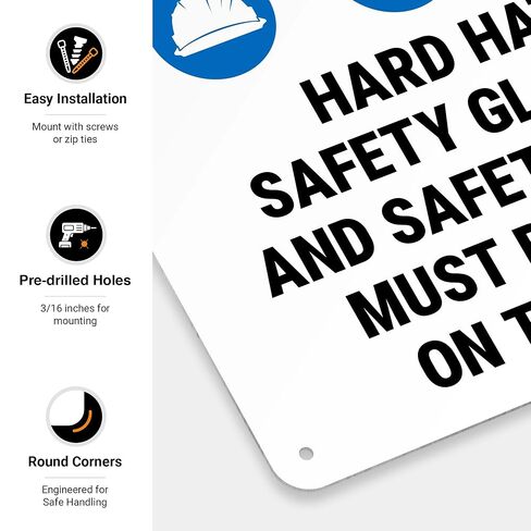 Danger Construction Area Hard Hat Safety Glasses and Safety Shoes Sign, 10x14 Inches, 55 mil Thick HDPS (high Density polystyrene), Made in USA by Sigo Signs in Saudi Arabia