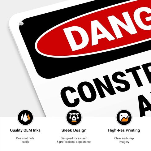 Danger Construction Area Hard Hat Safety Glasses and Safety Shoes Sign, 10x14 Inches, 55 mil Thick HDPS (high Density polystyrene), Made in USA by Sigo Signs in Saudi Arabia