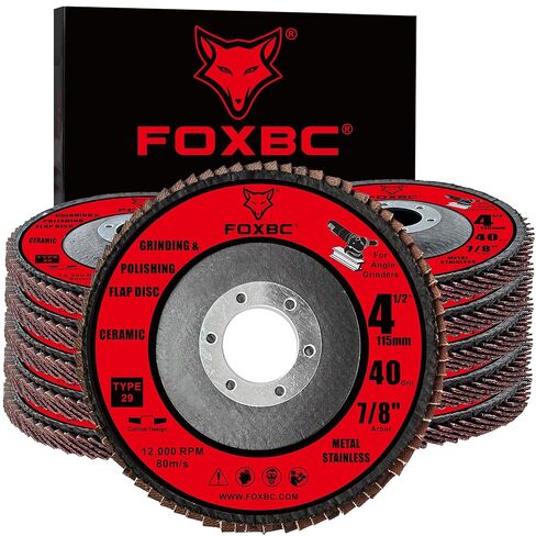 FOXBC 4 1/2 inch Ceramic Flap Disc for Angle Grinder, 40 Grit, Type 29, Grinding and Polishing for Metal, 10 Pack in Saudi Arabia